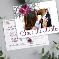 Burgund Aquarell Blumen Foto rett Datum Hochzeit
