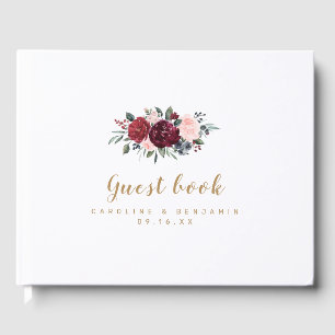 Burgund Aquarell Blütenblütenhochzeit Gästebuch