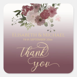 Burgund Aquarell-Goldkalligrafie Quadratischer Aufkleber