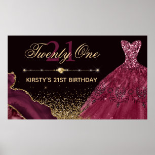 Burgund Aquarellkleid & Age 21. Geburtstag Poster