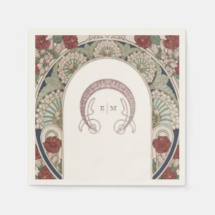 Burgund Art Nouveau Monogramm Anfangsbuchstaben Na Serviette