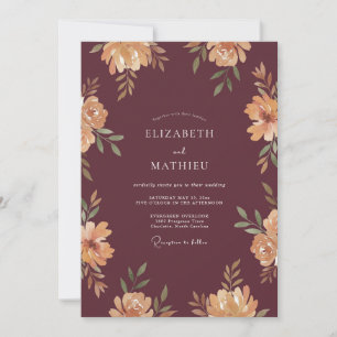 Burgund-artige vintage Hochzeit Einladung