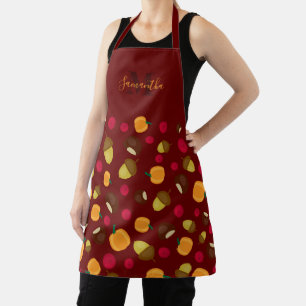 Burgund Autumn Pumpkin Berries Pattern Monogram Schürze