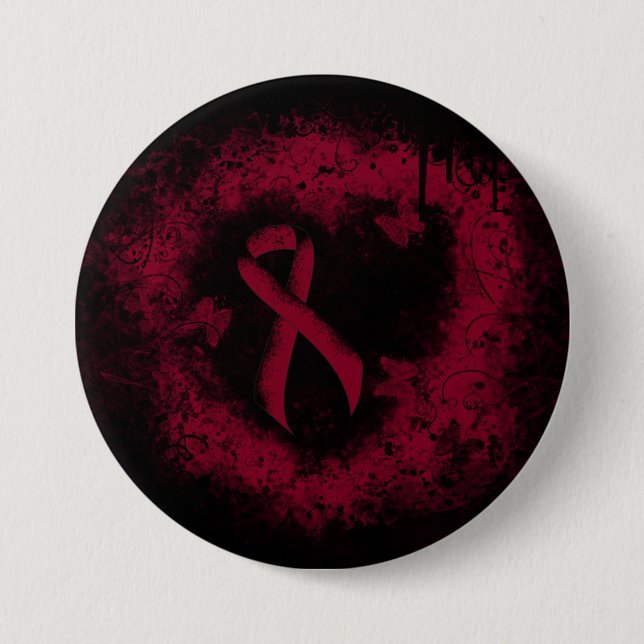 Burgund Awareness Ribbon Grunge Herz Button (Vorderseite)