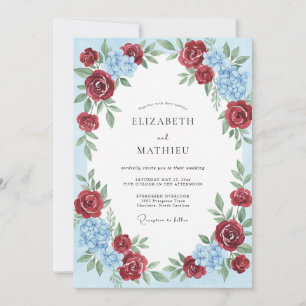 Burgund Azur Romantische Traditionelle Hochzeit Einladung