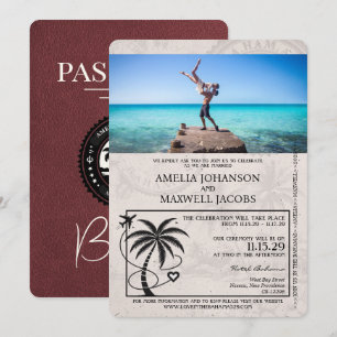 Burgund Bahamas Hochzeitspass Einladung