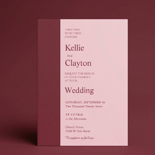 Burgund-Barett Minimalistische Moderne Hochzeit Einladung