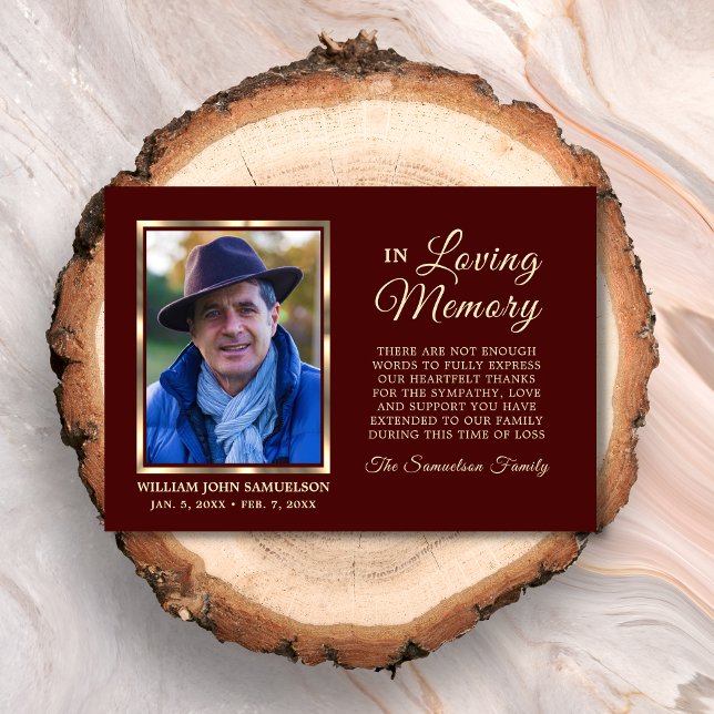 Burgund Beileid Beerdigung Gedächtnis DANK IHNEN F Dankeskarte (Von Creator hochgeladen)