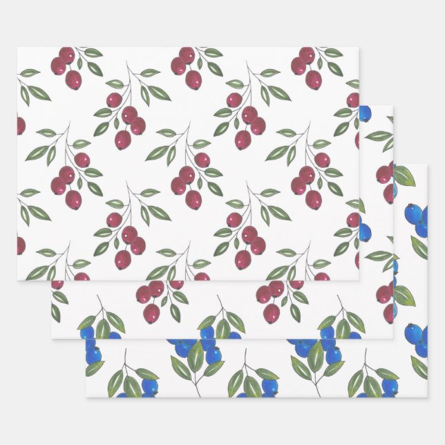 Burgund Berries Muster Umschlagpapier Geschenkpapier Set (Set)