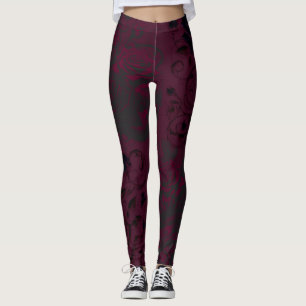 Burgund & Black Dark Garden Gothic Glam Leggings