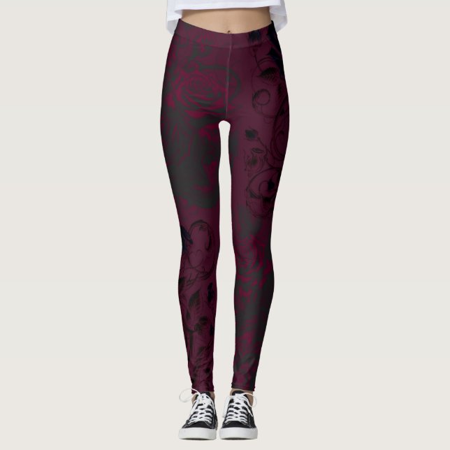 Burgund & Black Dark Garden Gothic Glam Leggings (Vorderseite)
