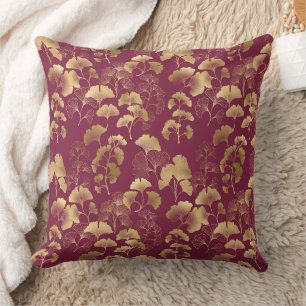 Burgund Blattgold-Muster Kissen