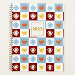 Burgund Blau Schachbrett-Sternenexplosion 2027 Pla Planer