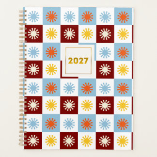 Burgund Blau Schachbrett-Sternenexplosion 2027 Pla Planer