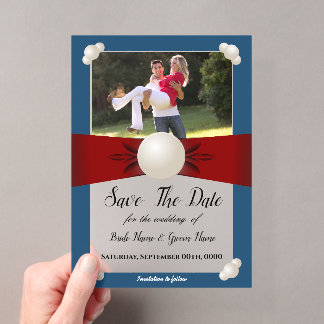 Burgund & Blaues Perlenband Foto Save The Date Acryleinladungen