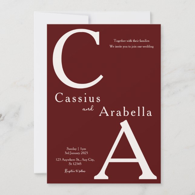 Burgund Bliss: Version 1 Einladung zum Hochzeitsfe (Vorderseite)