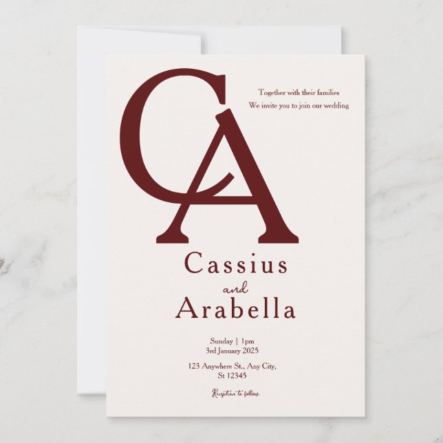 Burgund Bliss: Version 3 Einladung zum Hochzeitsfe (Vorderseite)