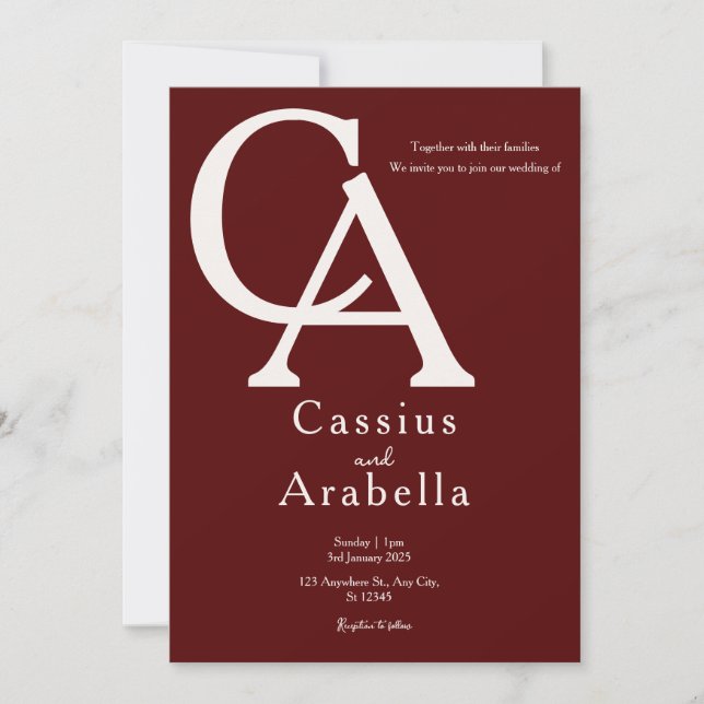 Burgund Bliss: Version 4 Einladung zur Hochzeit (Vorderseite)