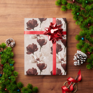 Burgund Blossom   Tiefrote botanische Blüten  Geschenkpapier