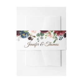 Burgund & Blue English Blume Hochzeit Einladungsbanderole