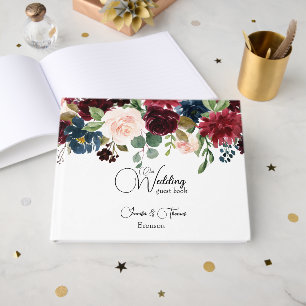 Burgund & Blue English Blume Hochzeit Gästebuch
