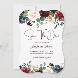 Burgund & Blue English Blume Hochzeit Save The Date