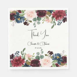 Burgund & Blue English Blume Hochzeit Serviette