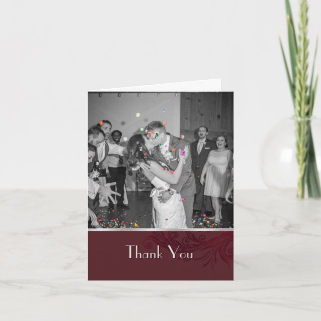 Burgund Blühe kundenspezifisches Foto Danke Karte (Vorderseite)