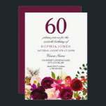Burgund Blume 60. Geburtstagsparty Einladung<br><div class="desc">Burgund Blume 60. Geburtstagsparty Einladung Matching Sammlung in Niche und Nest Store. Boho chic bordeauxrot weiß Aquarell Blüte Schöne handgemalte Aquarellbilderin</div>