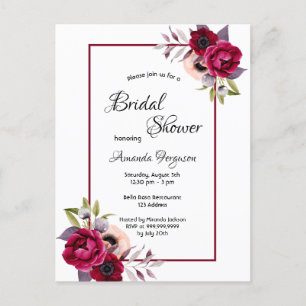 Burgund Blume boho Brautdusche Einladung Postkarte