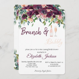 Burgund Blume Brunch & Bubbly Brautparty Einladung