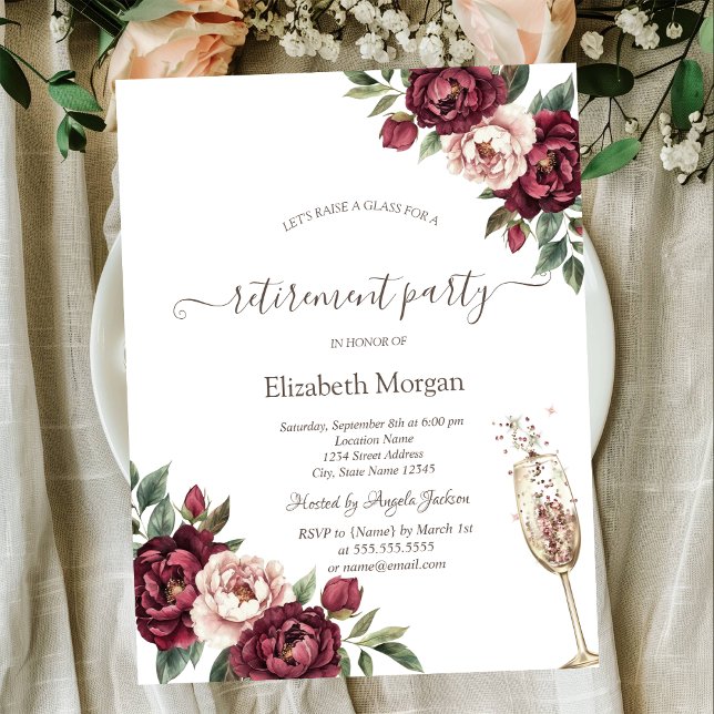 Burgund-Blume, Champagner-Glass-Rente Einladung (Von Creator hochgeladen)