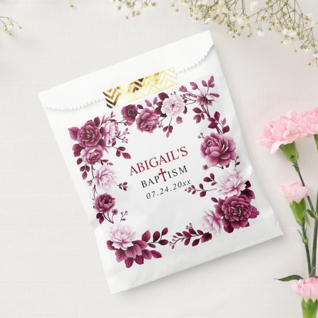 Burgund Blume Chinoiserie Blumenmädchen Taufe Geschenktütchen (Versiegelt)