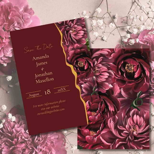 Burgund Blume Elegante mit Goldakzenten Hochzeit Save The Date (Von Creator hochgeladen)