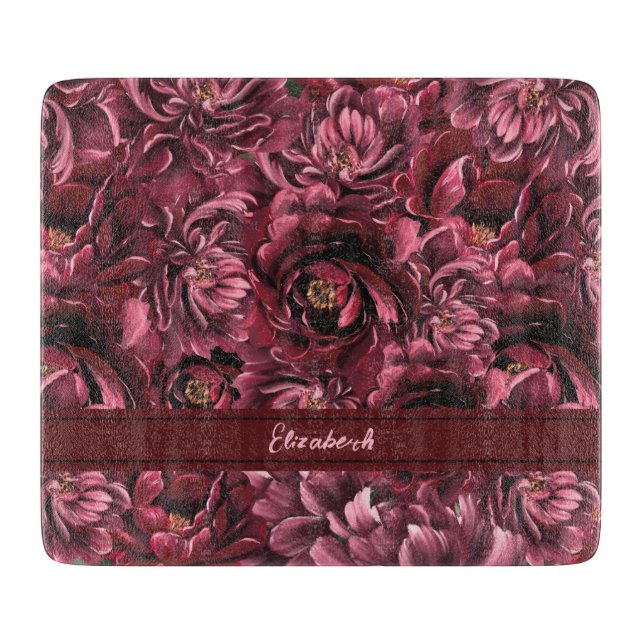 Burgund Blume Elegante Schneidebrett (Vorderseite)