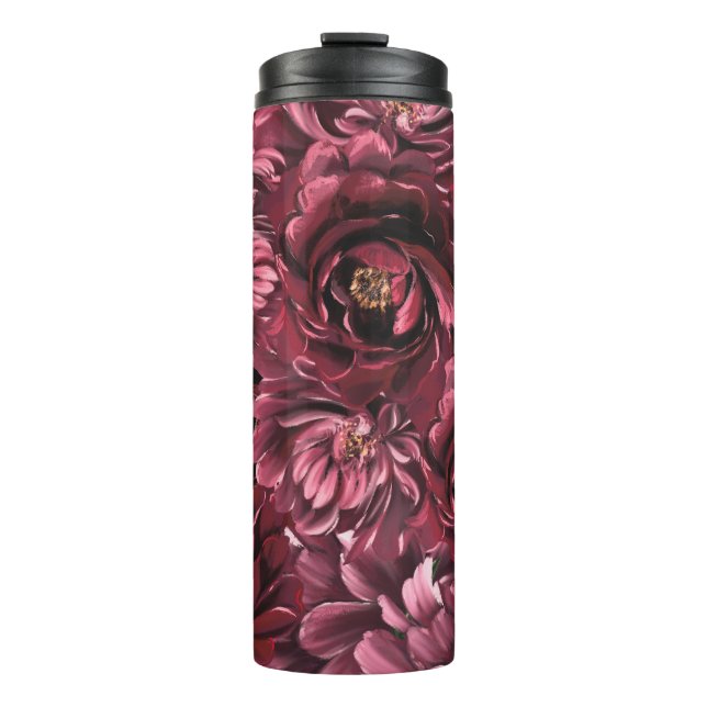 Burgund Blume Elegante Thermosbecher (Vorderseite)