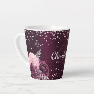 Burgund Blume eleganter Monogrammname Milchtasse