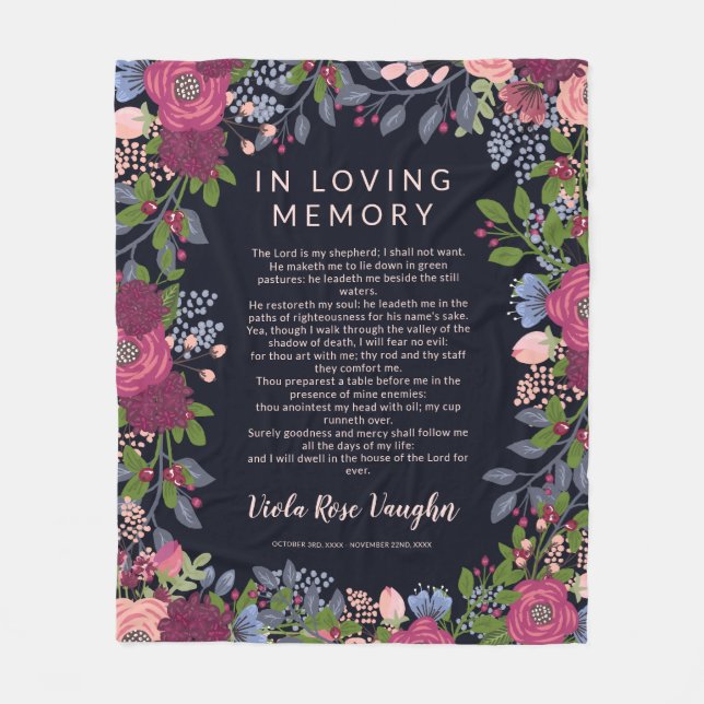 Burgund Blume Frame Psalm in Love Memory Fleecedecke (Vorderseite)