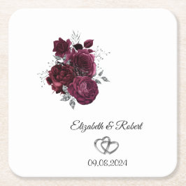Burgund-Blume Hochzeit Rechteckiger Pappuntersetzer