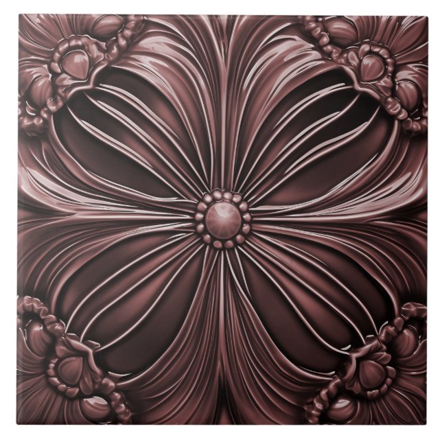 Burgund Blume Keramik Tile Fliese (Vorderseite)