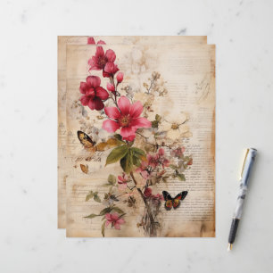 Burgund-Blume kollagen auf abgenutztem Background