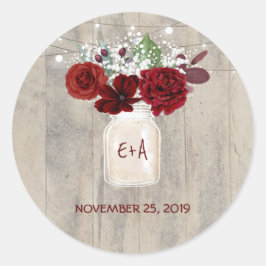 Burgund Blume Mason Jar Rustikale Hochzeit Runder Aufkleber