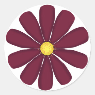 Burgund-Blume mit gelbem Zentrum Runder Aufkleber