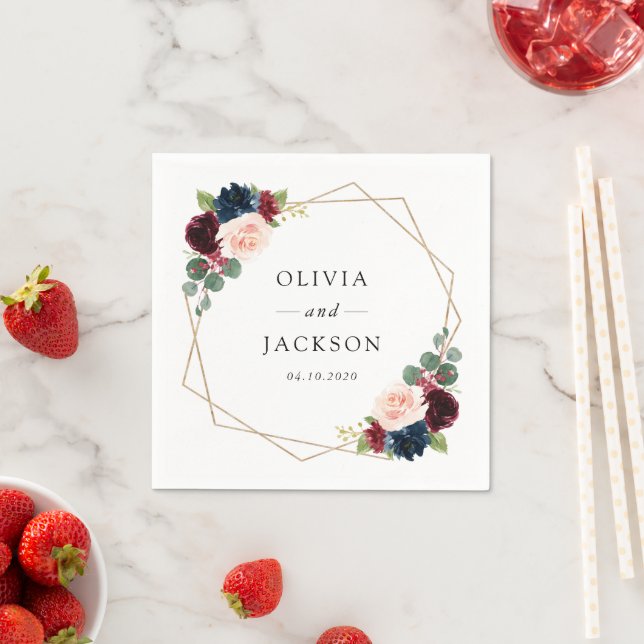 Burgund-Blume, Navy-Blume, Blumenhochzeit Serviette (Beispiel)