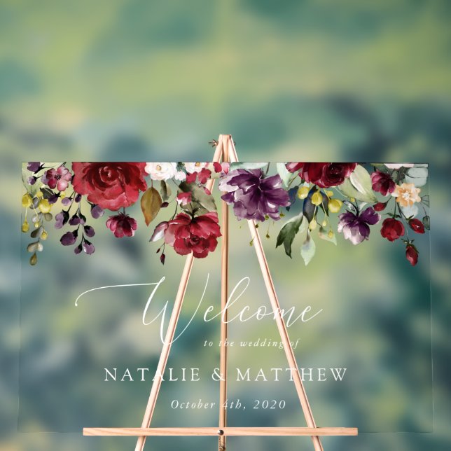 Burgund-Blume, rosa Blume, Begrüßung Acrylschild (Neutral)