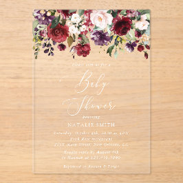 Burgund-Blume, rosa Blume, Boho, Babydusche Acryleinladungen