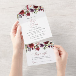 Burgund-Blume, rosa Blume, Boho, Babydusche All In One Einladung