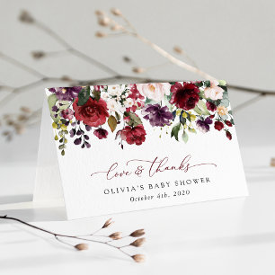 Burgund-Blume, rosa Blume, Boho, Babydusche Dankeskarte