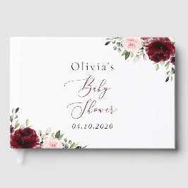 Burgund-Blume, rosa Blume, Boho, Babydusche Gästebuch