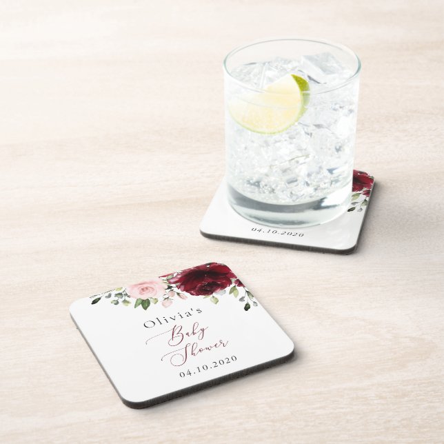 Burgund-Blume, rosa Blume, Boho, Babydusche Getränkeuntersetzer (Rechte Seite)